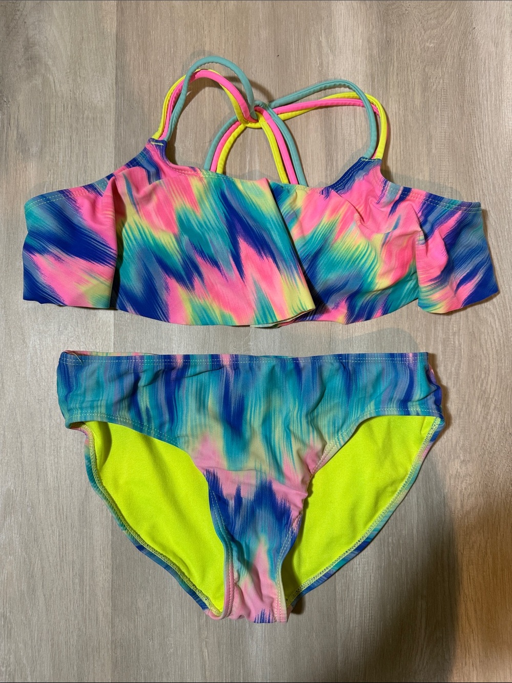wonder nation Neon Multi Tie-Dye Two-Piece Bikini - Pink, Blue, Yellow, Green
